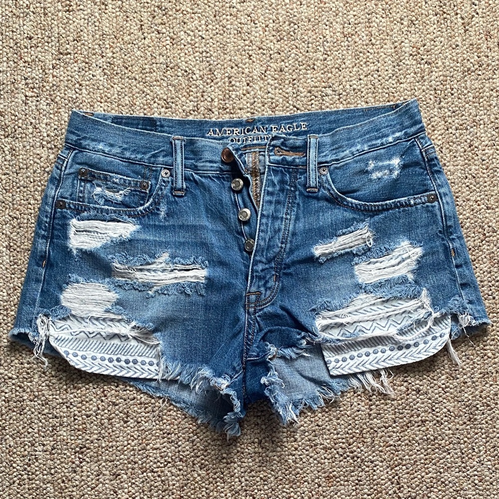 American Eagle Outfitters Distressed Blue Denim Shorts